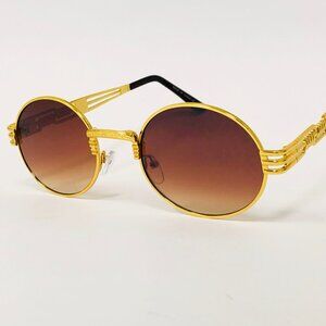 Oval Brown Lens Men Sunglasses Square Gold Frame Hip Hop‎ Style Fancy Luxury New